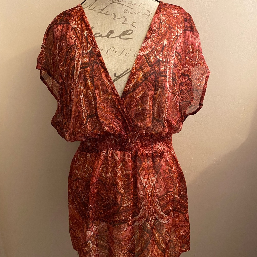 Criss-cross front, sheer multi-color top